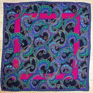 Vintage Paisley Scarf Bandana Silk Blue Pink Green Artsy Boho Jewel Tone